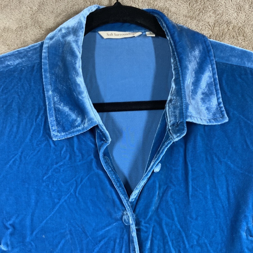 Soft Surroundings Velvet Tunic Top Sz S Peacock Blue Button Boho Whimsigoth EUC - Picture 2 of 9